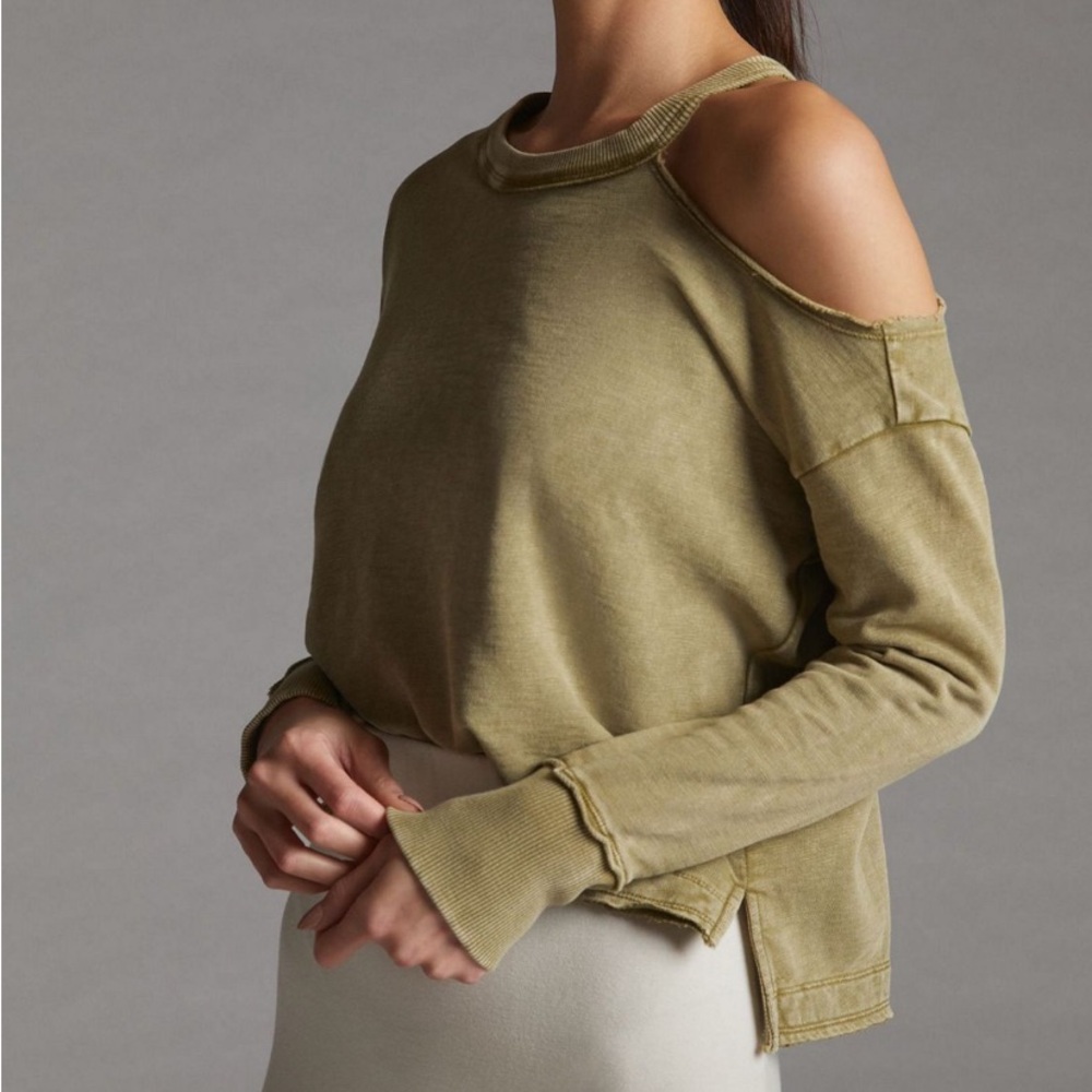 Anthropologie Olive Cold Shoulder Sweatshirt